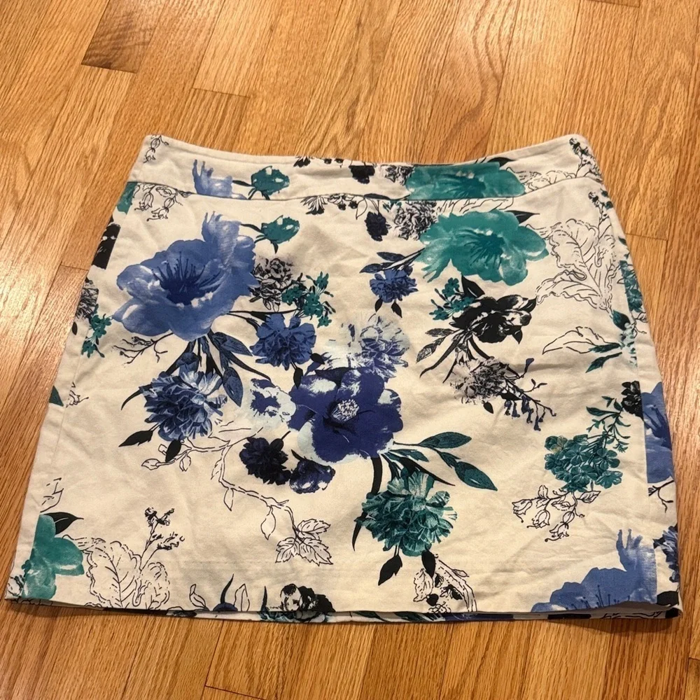 LOFT Blue and Green Floral Mini Skirt